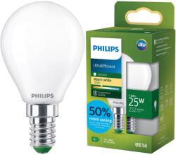 Philips LED izzó E14 gömb alakú P45 1.2W = 25W 252lm 210lm/W 2700K Meleg 300° Tejes A OSZTÁLYÚ UltraEfficient Philips (8721103052193)