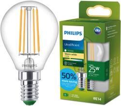 Philips LED izzó E14 gömb alakú P45 1.2W = 25W 252lm 210lm/W 2700K Meleg 300° A OSZTÁLYÚ UltraEfficient Philips (8721103052179)