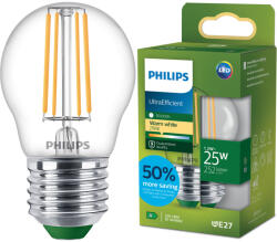 Philips LED izzó E27 gömb alakú P45 1.2W = 25W 252lm 210lm/W 2700K Meleg 300° A OSZTÁLYÚ UltraEfficient Philips (8721103052216)