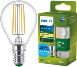 Philips LED izzó E14 gömb alakú P45 3, 8 W = 60 W 806 lm 212 lm/W 2700 K Meleg 300° A OSZTÁLYÚ UltraEfficient Philips (8721103052056)