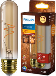 Philips LED izzó E27 cső alakú T30 3.1W = 25W 270lm 1800K Meleg CRI90 300° IZZÓFŰSZERES Vintage borostyánszínű, szabályozható dekoratív Philips (8721103049070)