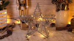 TRACON Stea LED de Crăciun, argintie, din metal, cu baterii Timer 6+18h, 20LED, 3000K, 2xAA (CHRSTG20SWW)
