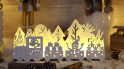 TRACON Tren de Crăciun cu LED, culoare albă, din lemn, cu bat. Timer 6+18h, 10LED, 3000K, 3xAA (CHRTRAWW10WW)