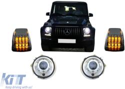 KITT Első lökhárító első lámpa borítóval, LED nappali menetfénnyel, Mercedes G-osztály W463 (1989-től) modellekhez, irányjelzővel, króm, G65 Dizájn (COFBMBW463AMGPC)