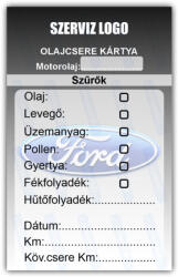  Ford - Olajcsere szerviz matrica kártya 10x6 cm saját logóval : Színek - Sötét kék