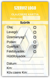  Renault - Olajcsere szerviz matrica kártya 10x6 cm saját logóval : Színek - Szürke