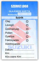  Suzuki - Olajcsere szerviz matrica kártya 10x6 cm saját logóval : Színek - Piros