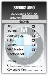 BMW - Olajcsere szerviz matrica kártya 10x6 cm saját logóval : Színek - Sötét kék