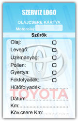  Toyota - Olajcsere szerviz matrica kártya 10x6 cm saját logóval : Színek - Piros