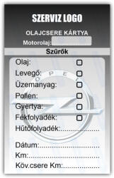  Opel - Olajcsere szerviz matrica kártya 10x6 cm saját logóval : Színek - Sötét kék