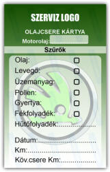 Skoda - Olajcsere szerviz matrica kártya 10x6 cm saját logóval : Színek - Zöld
