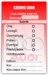  Audi - Olajcsere szerviz matrica kártya 10x6 cm saját logóval : Színek - Piros