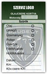  Peugeot - Olajcsere szerviz matrica kártya 10x6 cm saját logóval : Színek - Szürke