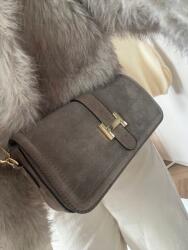 Laura Biaggi Prémium Postás Táska kis velúr kézitáska flip-floppal Szürke Bézs és arany