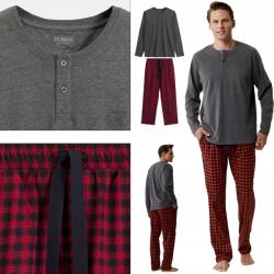 Atlantic férfi pizsama hosszú Flanel Nadrág megkötős zsebek grafit M (895604-szary melanż-czerwony.M)