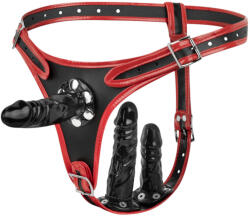 EasyToys - felcsatolható alsó tripla dildóval (fekete) - pirospillango
