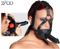 ZADO - bőr szerszám dildóval (fekete) - pirospillango