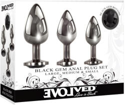 EVOLVED Black Gem - fém anál plug szett, fekete kővel (ezüst)