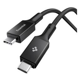 Spigen ESSENTIAL EB24015CC adatkábel (Type-C - Type-C, 240W, PD gyorstöltő, cipőfűző, 150cm) FEKETE (ACA10423)