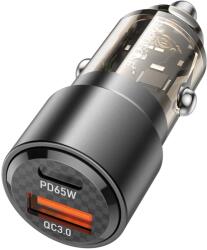 BOROFONE autós töltő BZ20A Smart - USB + Type C - QC 3.0 PD 83W átlátszó-fekete