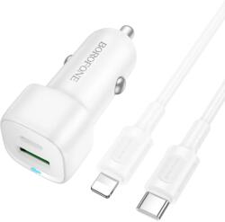 BOROFONE Autós töltő BZ34B Cloud - USB + Type C - QC 3.0 PD 38W Type C-Lightning kábellel fehér
