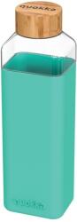 QUOKKA Viharvizes palack, Quokka, üveg/szilikon/bambusz, 7 x 5 x 24 cm, 700 ml, zöldeskék