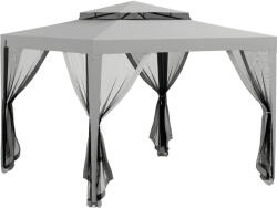Outsunny Foișor de Grădină 3x3 m cu Plasă, Acoperiș Dublu și 8 Găuri, din Oțel și Poliester, Gri