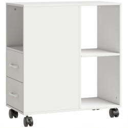 HomCom Minimalista Görgős Asztalka, 2 Fiókkal, Nyitott Polccal és Állítható Polccal, Forgácslapból, 60x30x65 cm, Fehér