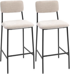 Homcom Set 2 Scaune de Bar cu Spătar Înalt, Suport pentru Picioare și Tapițerie din Chenille, Crem