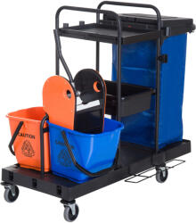 Homcom professzionális tisztítószeres kocsi, 2 vödörrel, fekete / kék / narancs