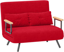 Homcom Canapea extensibilă din material cu efect de catifea cu spătar reglabil și 2 perne, 102x73x81 cm, roșu