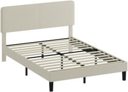 HomCom Structură Pat cu Tăblie Tapitată Reglabilă și Lamele, Catifea, 140x200 cm, Gri