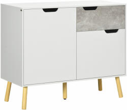 Homcom Modern tárolószekrény, dekoratív szekrény fiókkal, 2 ajtós szekrény hálószobába, nappaliba, előszobába, világosszürke