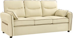 Homcom Divan cu 3 Locuri din Piele Sintetică cu Umplutură Groasă, Buzunar Lateral și 2 Perne, 190x83x90 cm, Bej