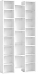 Homcom Modern Fa Magas Könyvespolc 181 cm, 21 Rekesz és 10 Állítható Polc, Fehér