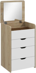 Homcom 3 az 1-ben Sminkasztal Tükörrel, Rekesszel, 2 Fiókkal és Székkel, Fa, 50x40x78 cm, Fehér és Tölgy