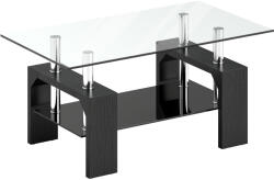 HomCom Modern Dohányzóasztal 2 Szinttel, Fa-Acél Szerkezettel és Edzett Üveglappal, 90x50x42 cm, Fekete