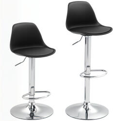 Homcom Set 2 Scaune de Bar cu Spătar și Suport pentru Picioare, din PP, Piele PU și Oțel, 38x42x82-104 cm, Negru