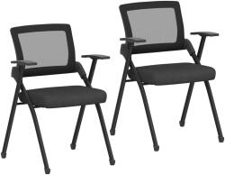 HomCom Set 2 Scaune Pliabile cu Spătar Curbat și Cotiere, din Material cu Efect de In și Oțel, 61x56x84 cm, Negru