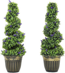 Homcom Set 2 Plante Artificiale Spiralate din PE de 90 cm cu Ghiveci Inclus, Verde și Albastru