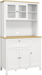 Homcom Konyhai Tálalószekrény Fiókokkal, Nyitott Polcokkal és Állítható Polcokkal, MDF-ből, Fehér, 100x40x180 cm