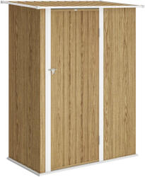 Outsunny Căsuță pentru Unelte din Metal cu Acoperiș Înclinat și Ușă Blocabilă, 142x86x189 cm, Imitatie Lemn