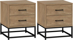 Homcom 2 darabos éjjeliszekrény szett 2 fiókkal, fa és acél, 40x39, 5x48 cm, természetes fa színben