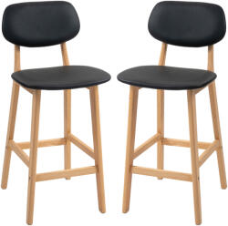 Homcom 2 Darab Bárszék Háttámlával és Műbőr Kárpitozással, Magas Fa Székek, 42x47x92 cm, Fekete