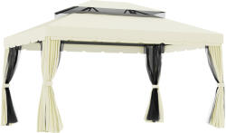 Outsunny Kétszintű Tetős és Függönyös Pavilon - 3x4 m - Fehér, Krémszínű | Aosom HU