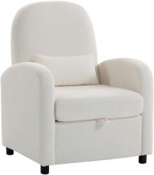 Homcom Fotoliu Modern cu Spațiu de Depozitare Ascuns și Pernă, Tapițerie din Pluș Teddy, 76x77x95 cm, Crem