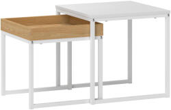 HomCom Set de Măsuțe de Cafea Impilabile Moderne cu Tavă, 45x45x45 cm, Alb și Stejar