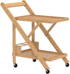 Homcom Összecsukható Bambusz Étkezőkocsi 2 Szinttel és Palacktartóval