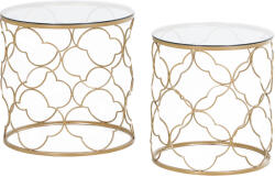 HomCom 2 Darabos Egymásba Rakható Art Deco Dohányzóasztal Szett, Aranyszínű Fém és Edzett Üveglappal