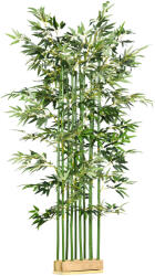 Homcom Plantă Artificială de Bambus, Înălțime 180 cm, cu 1640 de Frunze și Bază din Lemn de Pin, 35x10x10 cm, Verde